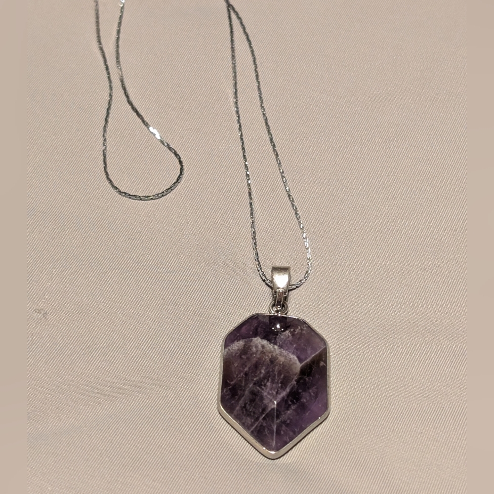 Vintage Wrapped Amethyst Pendant Necklace. Silver Chain Included.